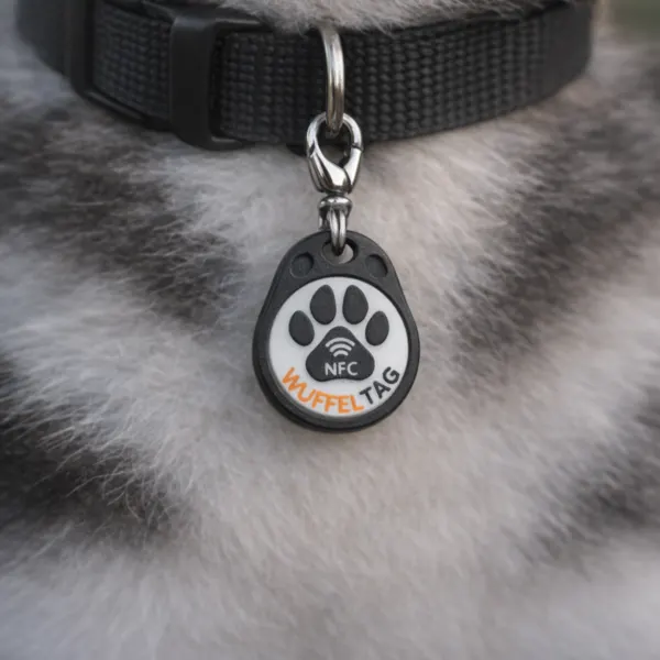WuffelTag am Halsband eines Hundes